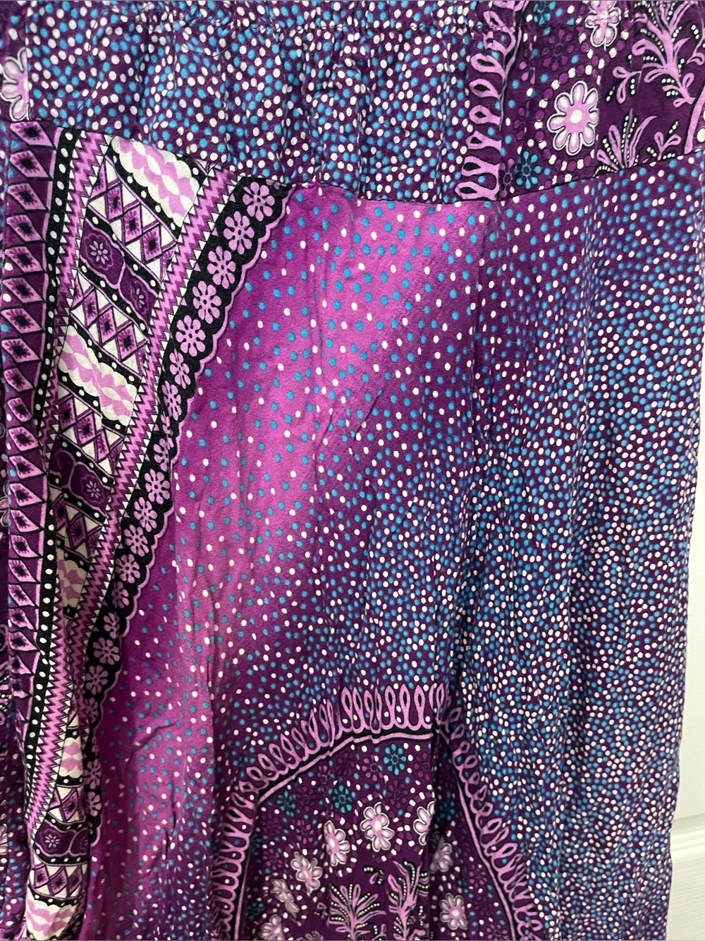 Purple Boho Maxi Harem Pant with Teal Dot Print